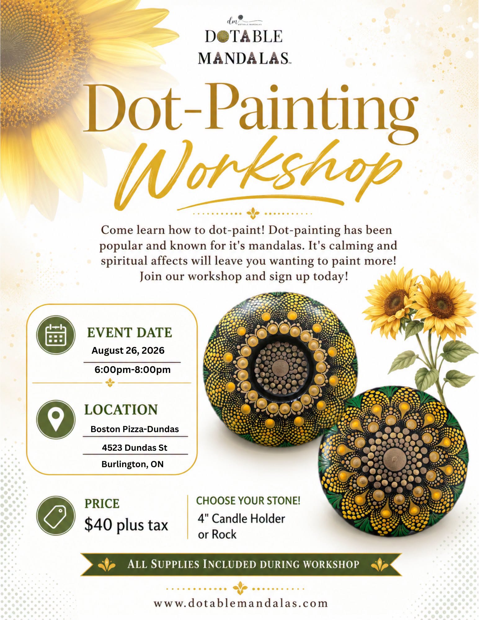 Burlington-Sunflower Theme Dot-Painting Workshop